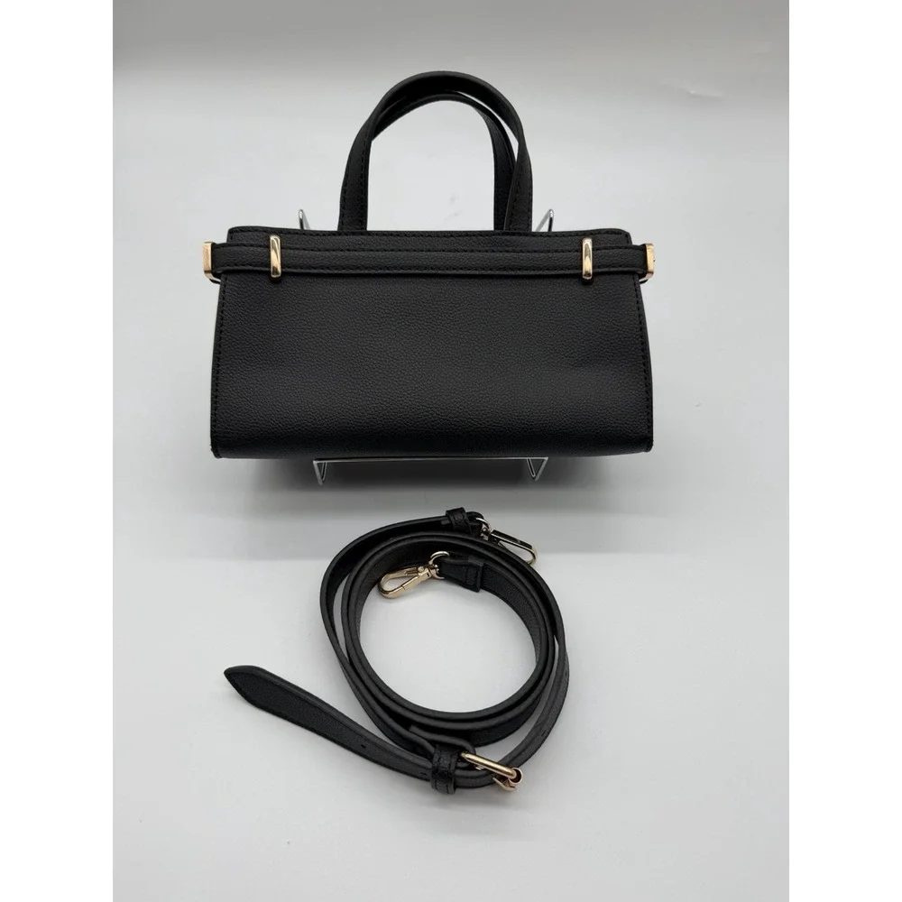 Anne Klein East West Satchel Purse Black Leather Top Handle Crossbody Bag